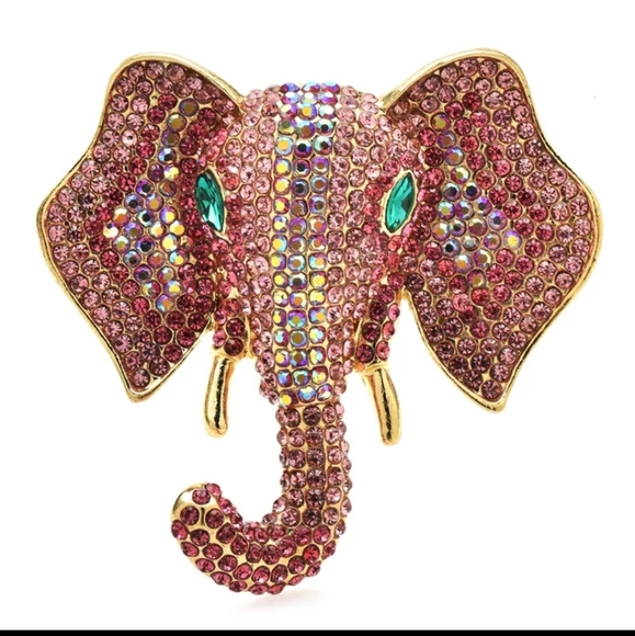 Elephant pink BIG brooch pin Swarovski crystals elements AB aurora borealis NEW - Picture 1 of 14